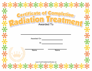Document preview: Radiation Treatment Completion Certificate Template for Kids