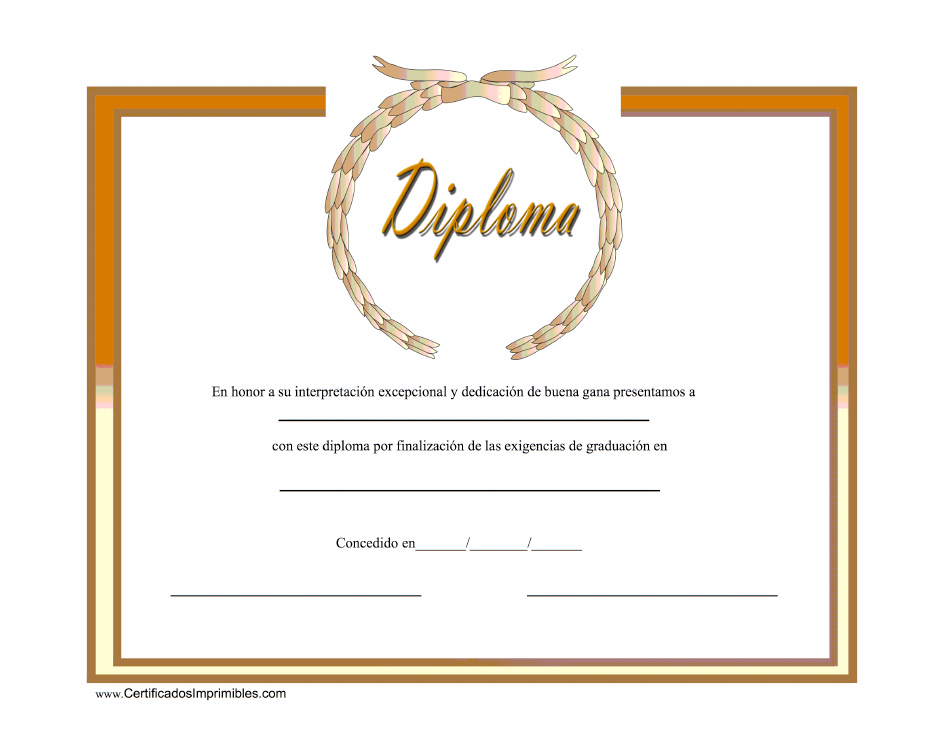 Diploma Certificado - Naranja Download Printable PDF (Spanish) |  Templateroller