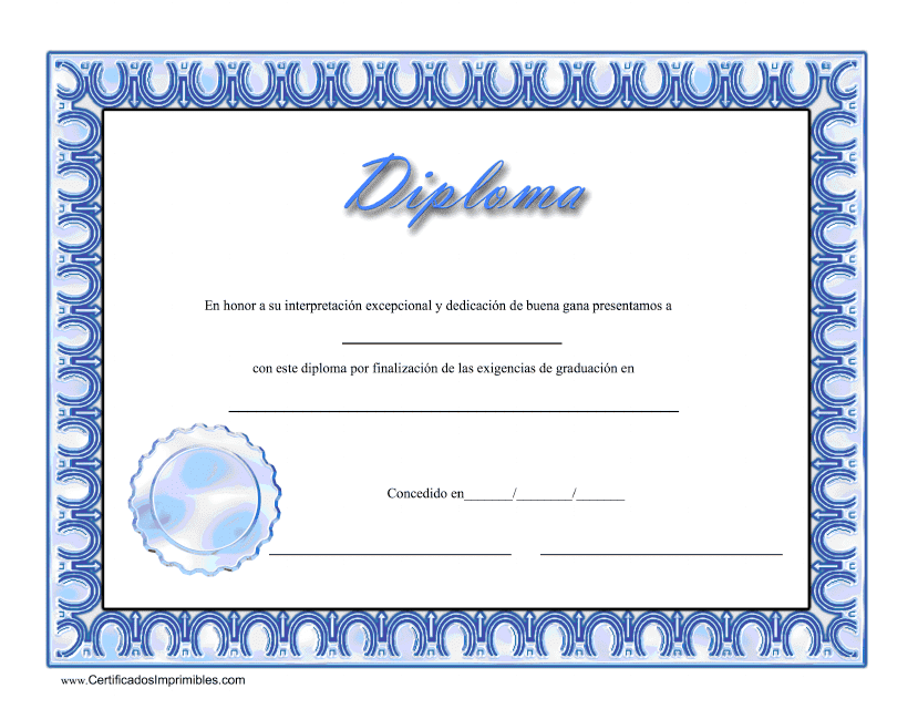 Vista previa de un Diploma Certificado azul