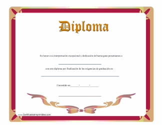 Document preview: Diploma Certificado - Rojo (Spanish)