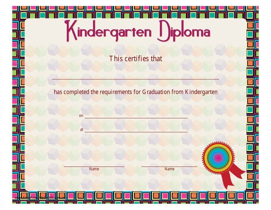 Kindergarten Diploma Certificate Template - Pink