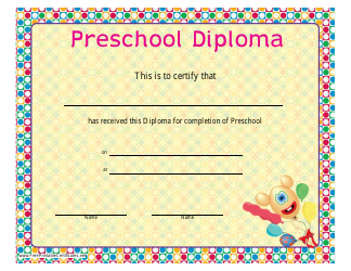 Document preview: Preschool Diploma Certificate Template - Varicolored