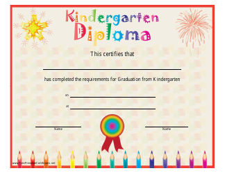 Document preview: Kindergarten Diploma Certificate Template - Varicolored