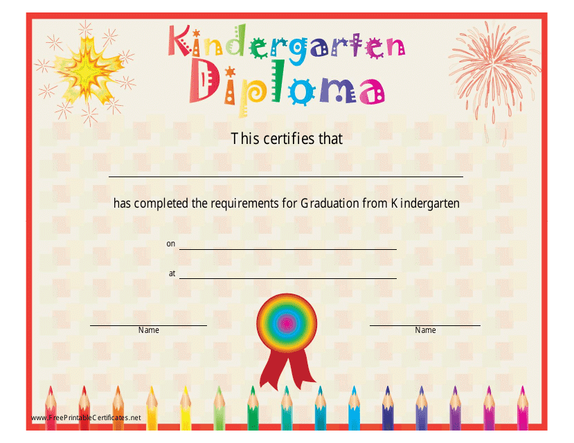 Kindergarten Diploma Certificate Template - Varicolored Download Pdf