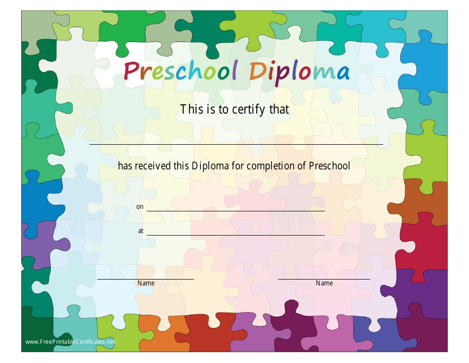 Preschool Diploma Certificate Template - Puzzle Preview