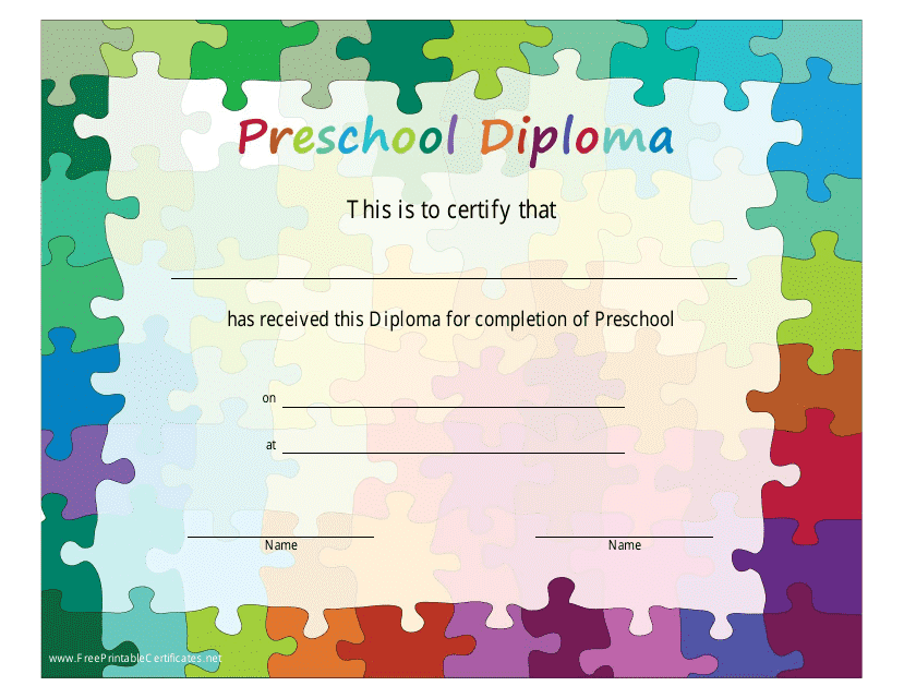 Preschool Diploma Certificate Template - Puzzle