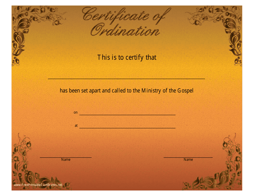 Ordination Certificate Template - Orange