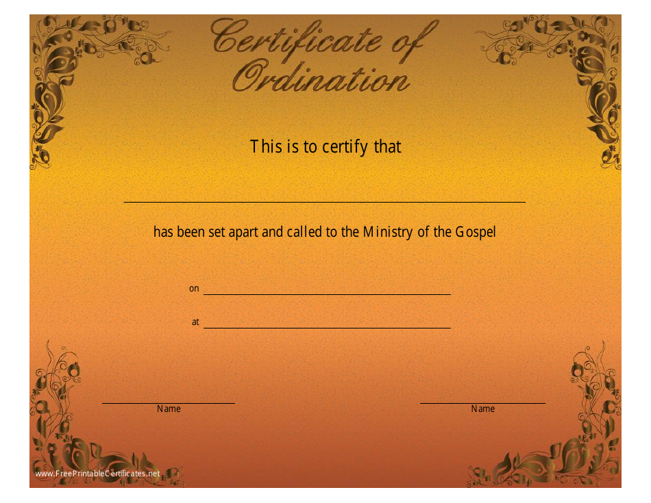 Orange Ordination Certificate Template