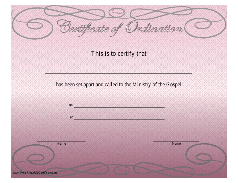 Ordination Certificate Template - Pink