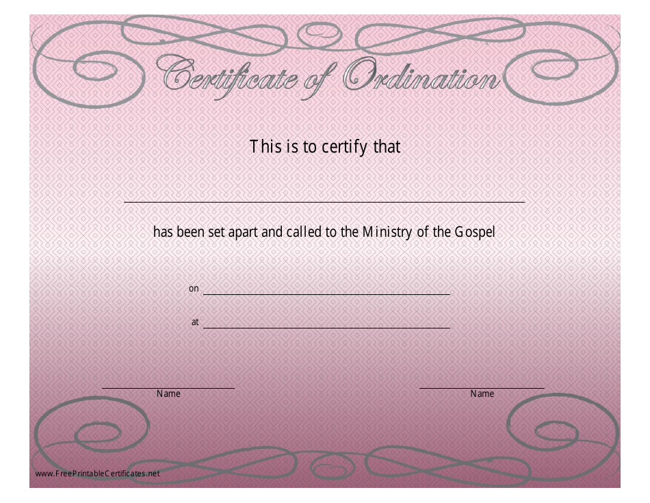 Ordination Certificate Template in Pink Color
