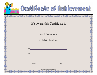 Document preview: Public Speaking Achievement Certificate Template