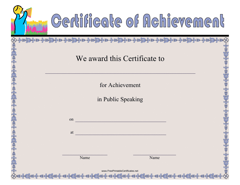 Public Speaking Achievement Certificate Template