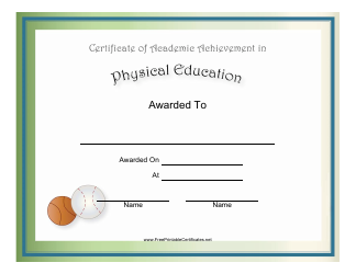&quot;Physical Education Academic Achievement Certificate Template&quot;