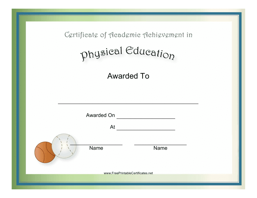 &quot;Physical Education Academic Achievement Certificate Template&quot; Download Pdf