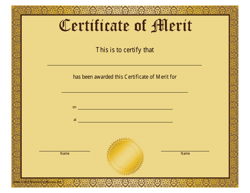 Certificate of Merit Template - Gold