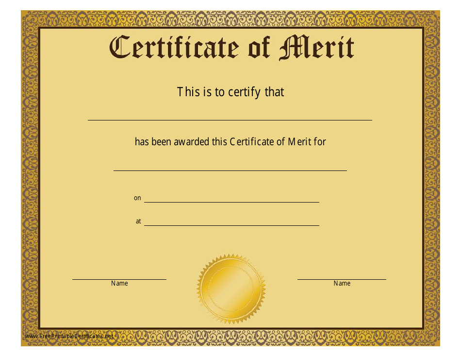 Certificate of Merit Template - Gold