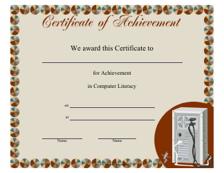 Document preview: Computer Literacy Achievement Certificate Template