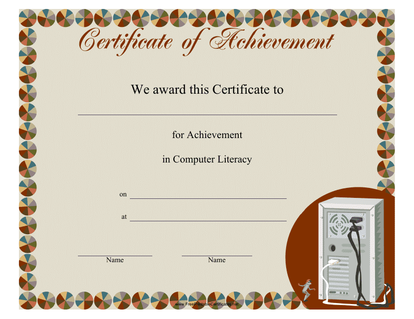 Computer Literacy Achievement Certificate Template