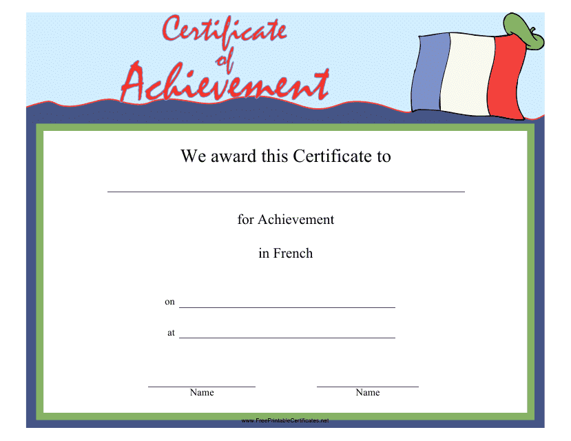 French Achievement Certificate Template Download Pdf