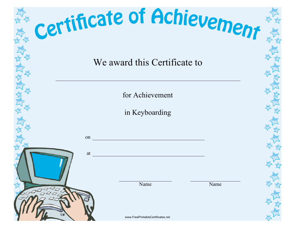 Keyboarding Achievement Certificate Template, Page 1