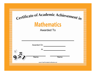 Document preview: Mathematics Academic Achievement Certificate Template