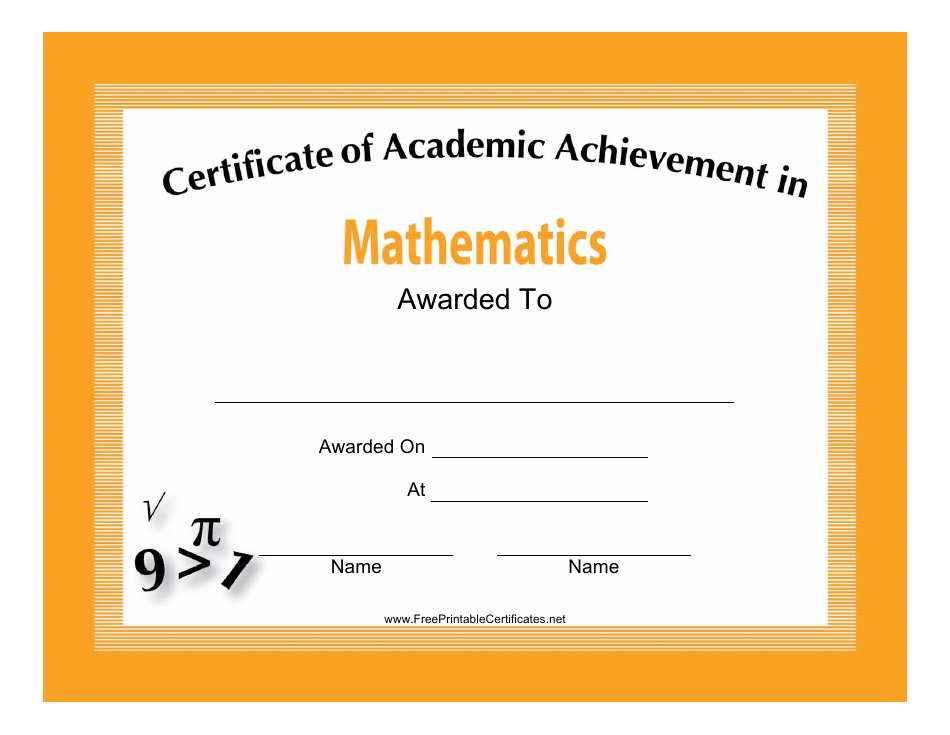 Mathematics Academic Achievement Certificate Template Image Preview