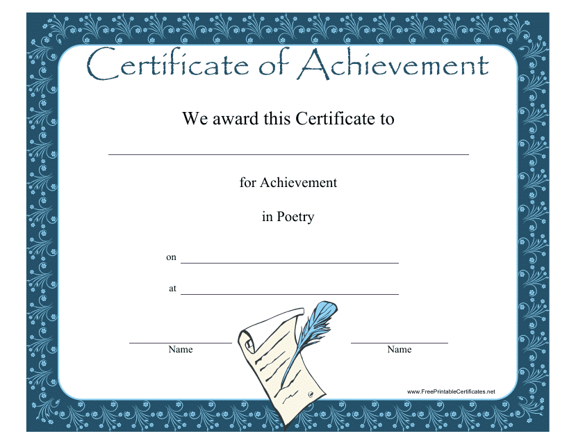 Poetry Achievement Certificate Template