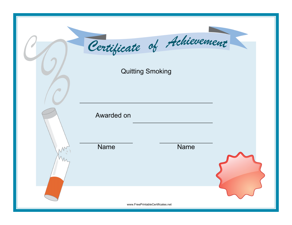 Quitting Smoking Certificate Template Preview Image