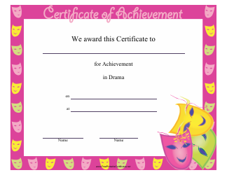 Document preview: Drama Achievement Certificate Template
