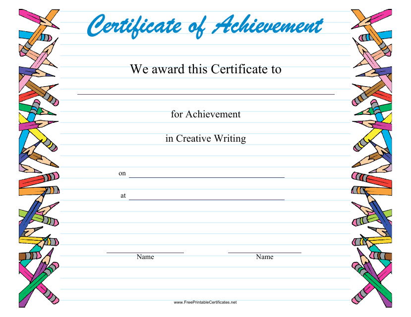 Creative Writing Achievement Certificate Template