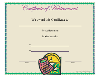 Document preview: Mathematics Achievement Certificate Template