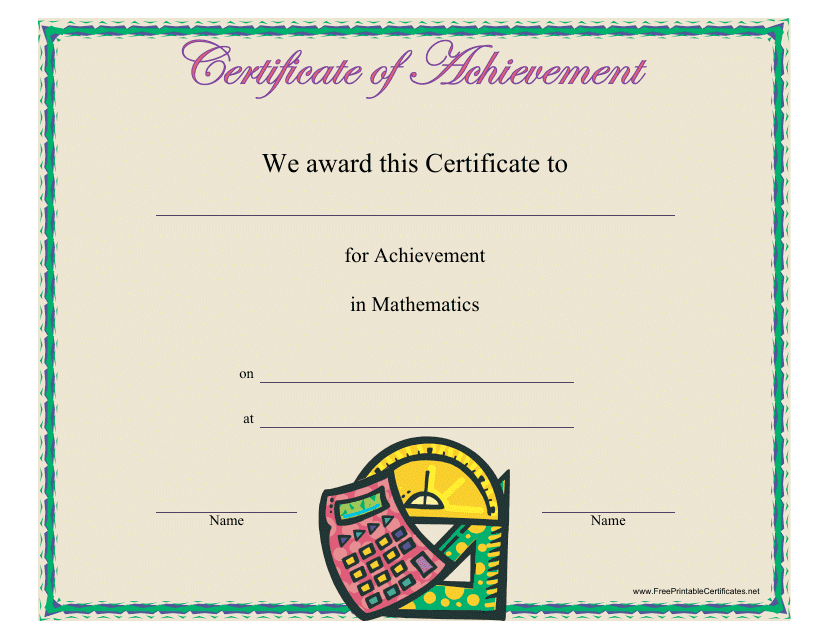 Mathematics Achievement Certificate Template - Ideal for recognizing achievements in the field of mathematics