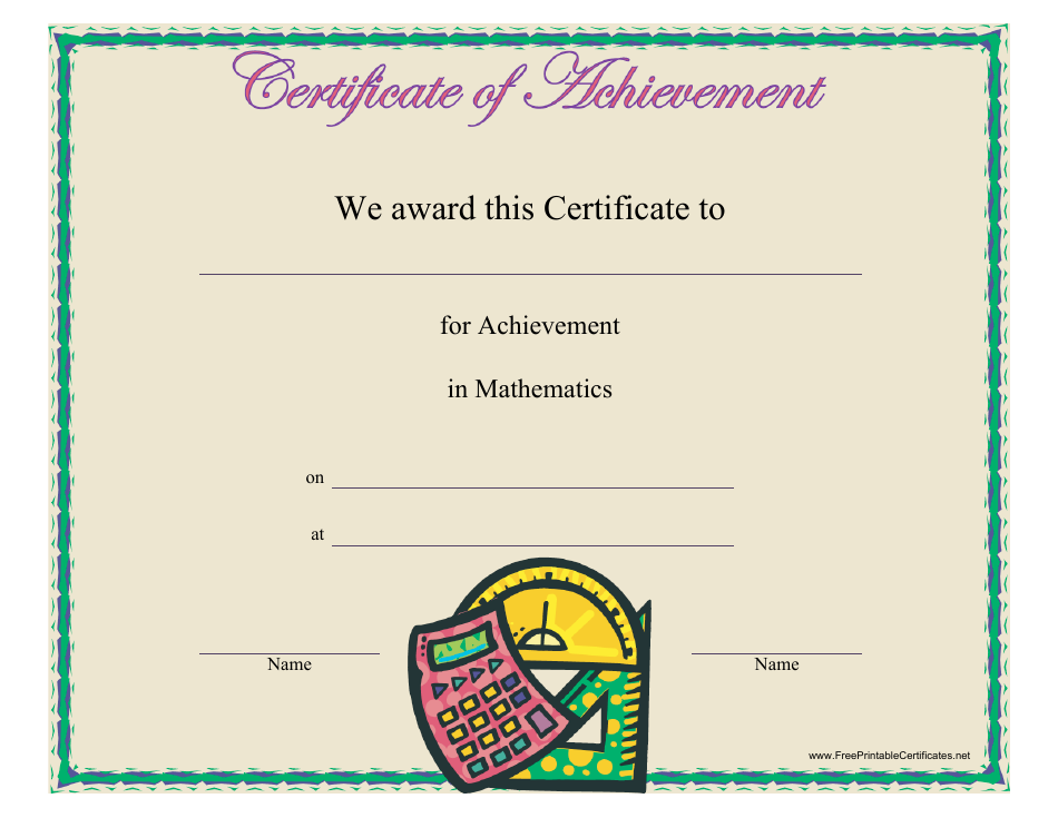 Mathematics Achievement Certificate Template - Ideal for recognizing achievements in the field of mathematics