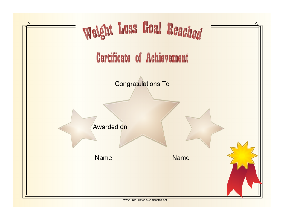 Weight Loss Goal Reached Achievement Certificate Template Image Preview