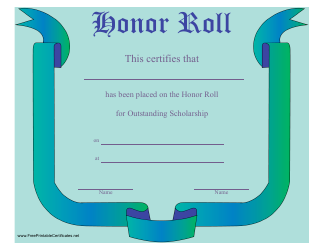 Document preview: Honor Roll Certificate Template - Azure