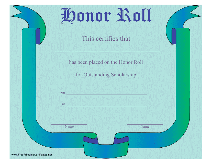 Honor Roll Certificate Template - Azure