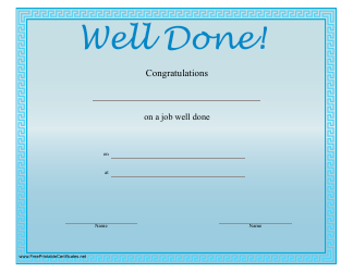 Document preview: Job Well Done Certificate Template - Azure