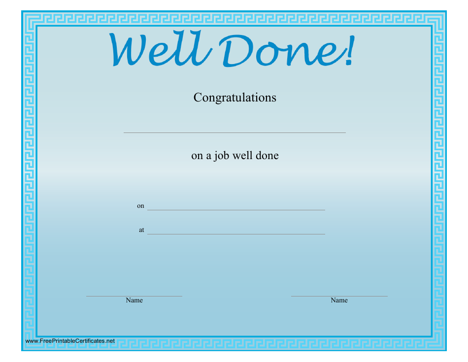 Job Well Done Certificate Template, Page 1
