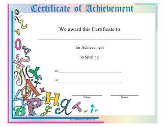 Document preview: Spelling Achievement Certificate Template