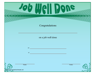 Document preview: Job Well Done Certificate Template - Green