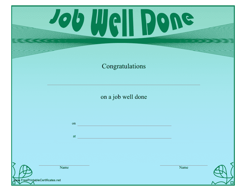 Job Well Done Certificate Template - Green