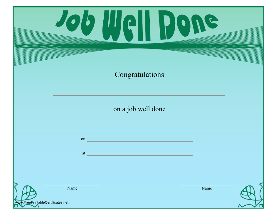 A beautifully designed Job Well Done Certificate Template