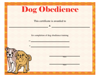 Document preview: Dog Obedience Certificate Template - Orange