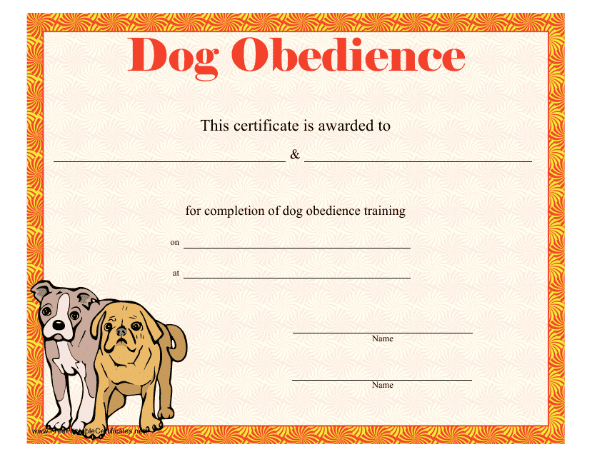 Dog Obedience Certificate Template Download Pdf