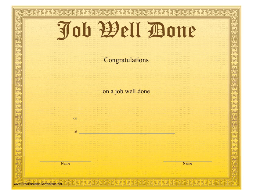 Job Well Done Certificate Template - Yellow