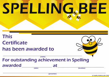 Document preview: Spelling Bee Certificate Template