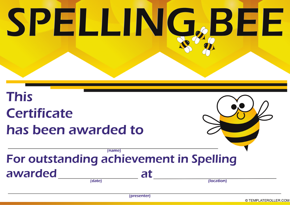 Spelling Bee Certificate Template Download Printable PDF Templateroller