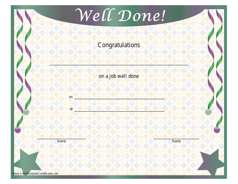 Job Well Done Certificate Template - Varicolored