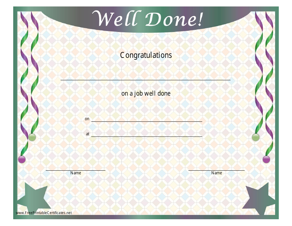 Job Well Done Certificate Template Varicolored Download Printable PDF