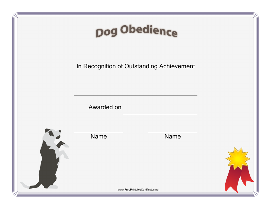 Dog Obedience Certificate Template - Grey